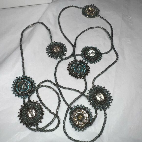 Vintage Boho Seed Bead and Crystal Station Necklace - Picture 6 of 7